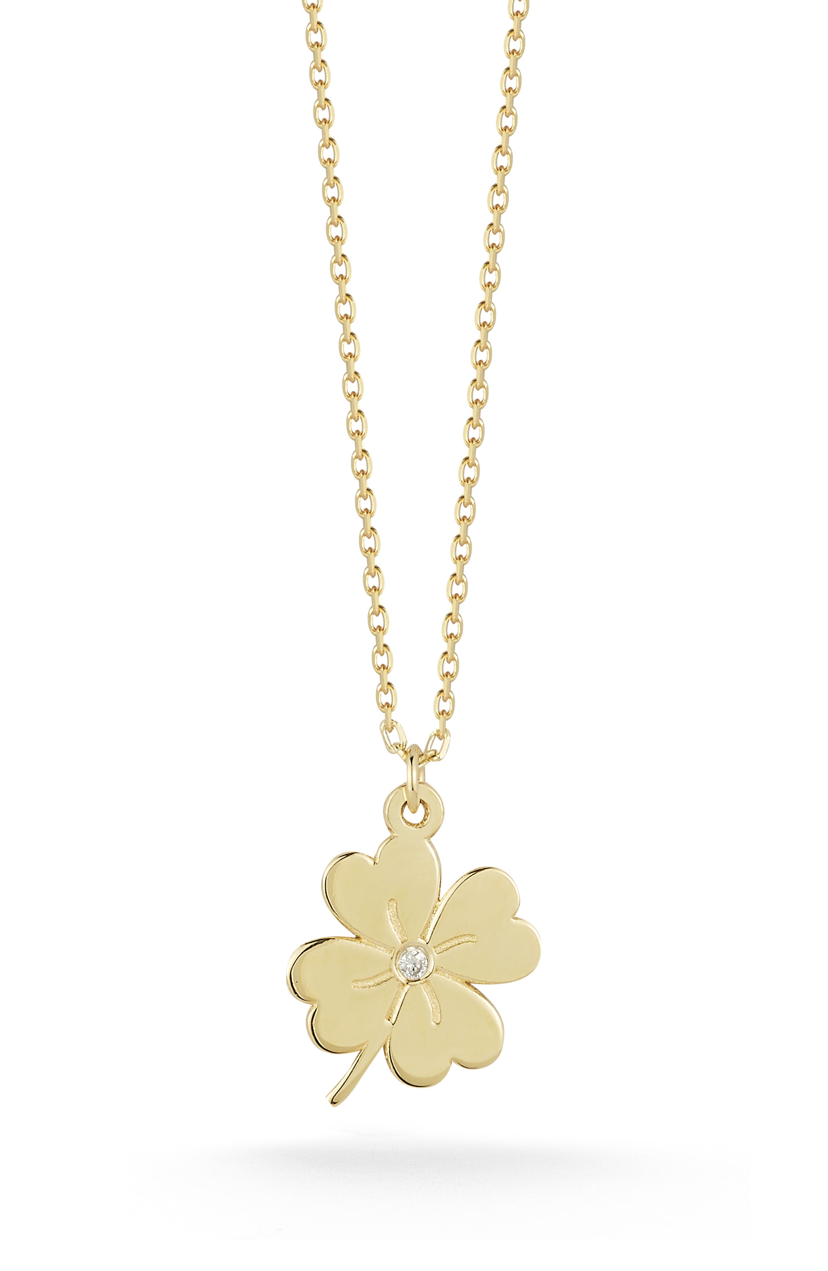 Ember Fine Jewelry 14K Yellow Gold Diamond Clover Pendant Necklace