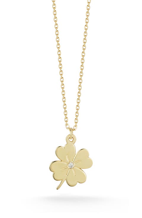 14K Yellow Gold Diamond Clover Pendant Necklace
