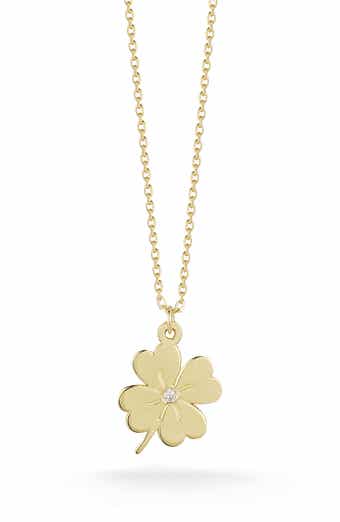 Ember Fine Jewelry 14K Yellow Gold Diamond Clover Pendant Necklace