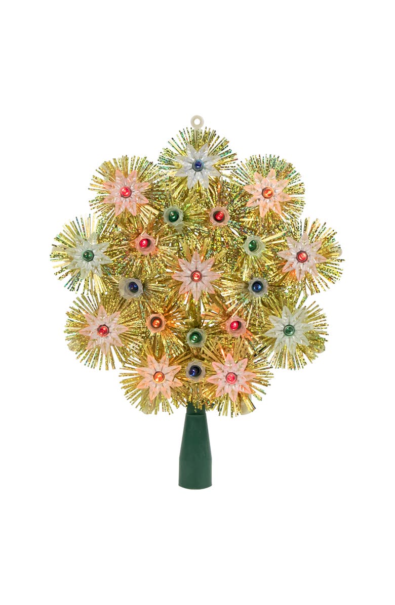 Northlight 8" Lighted Gold Retro Tinsel Snowflake Christmas Tree Topper - Multi Lights, Main, color,