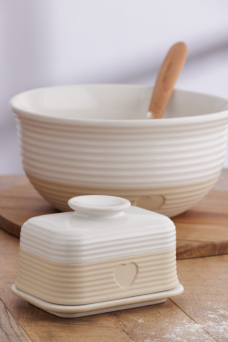 Rustic Charm Butter Dish, Covered Stoneware Butter Keeper, Alternate, color, Beige