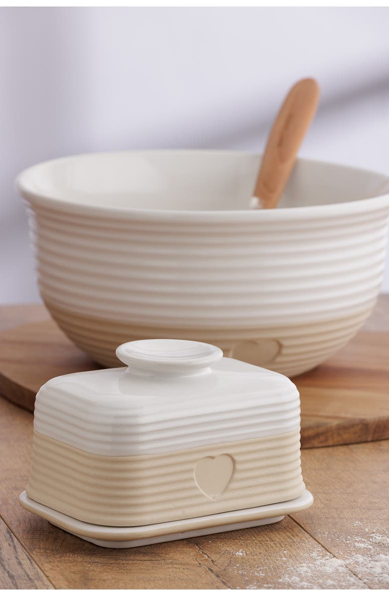 MASON CASH Rustic Charm Butter Dish, Covered Stoneware Butter Keeper, Alternate, color, Beige