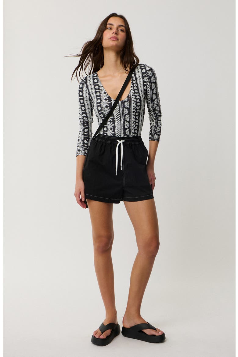 Samba Stripe Long Sleeve Swimsuit, Alternate, color, BLACK