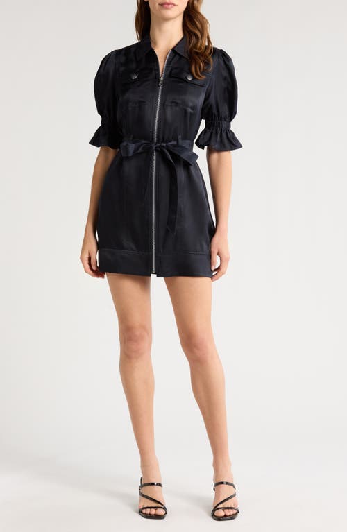 Shop Cinq À Sept Holly Puff Sleeve Satin Dress In Navy