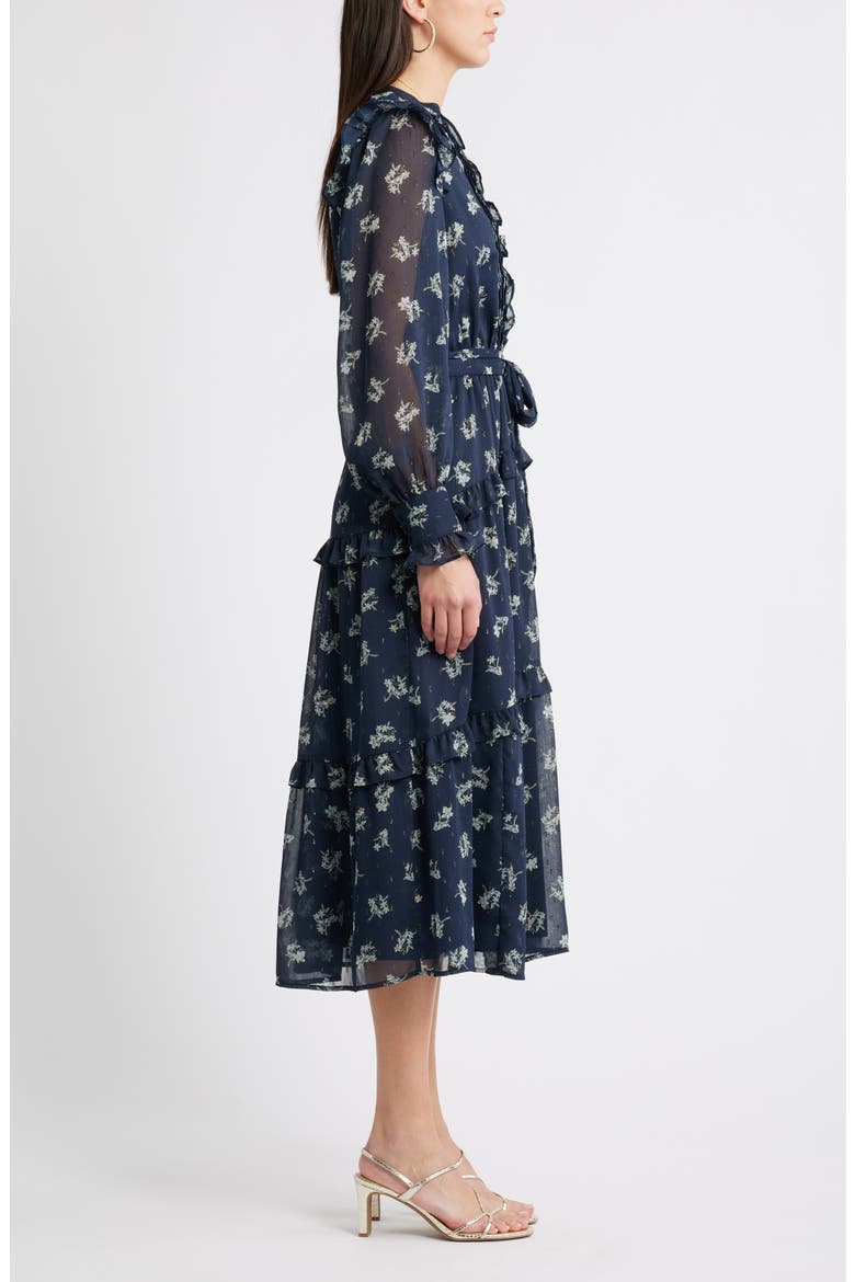 Floral Fil Coupé Long Sleeve Midi Dress, Alternate, color, NAVY MATHILDE FLORAL