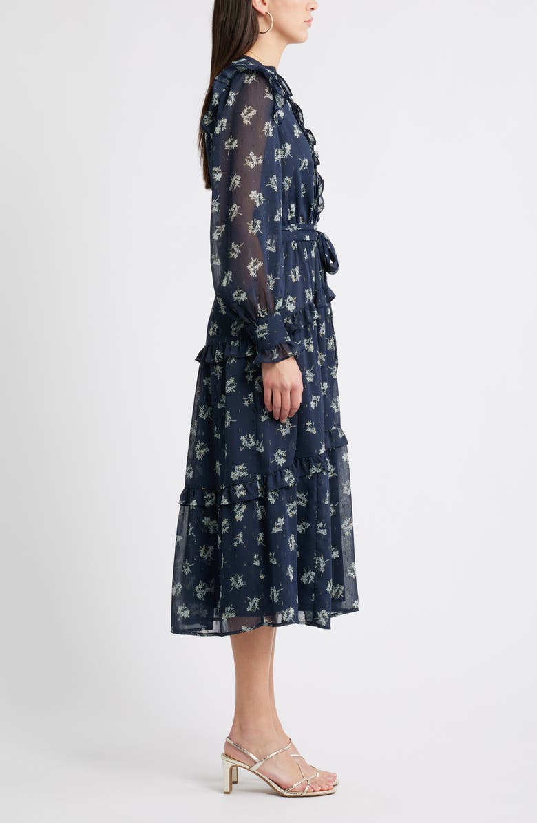 Caslon<sup>®</sup> Floral Fil Coupé Long Sleeve Midi Dress, Alternate, color, Navy Mathilde Floral