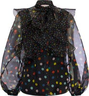 Maison Common Printed Silk Organza Blouse With Flounces Polka dot print