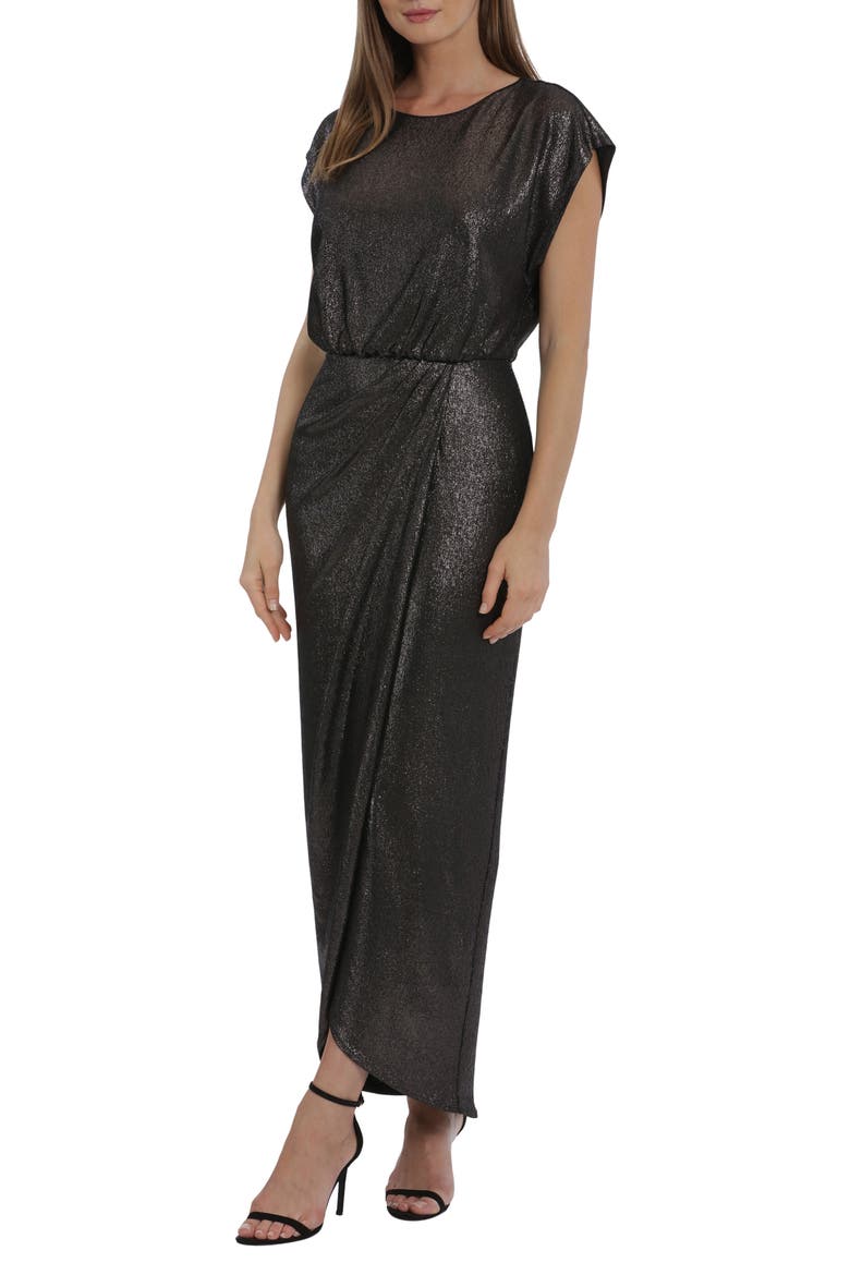 Metallic Cap Sleeve Dress, Alternate, color, GUNMETAL