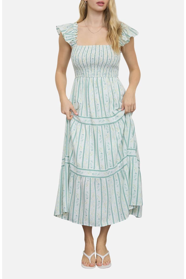 Smocked Midi Dress, Main, color, SAGE MULTI