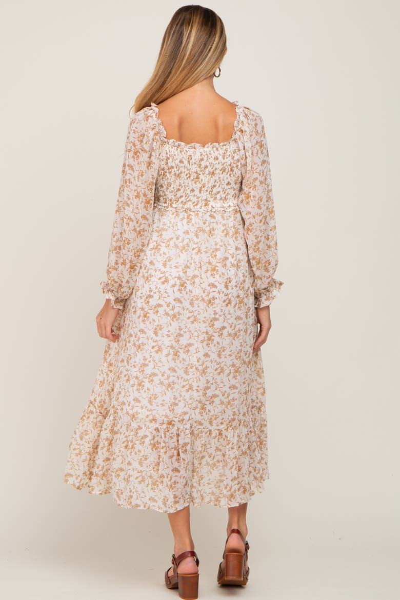 Floral Chiffon Ruffle Maxi Dress, Alternate, color, Ivory