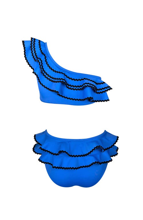 Nessi Byrd Kids' One Shoulder Multi-layered Ruffle Blue Two-piece Bikini