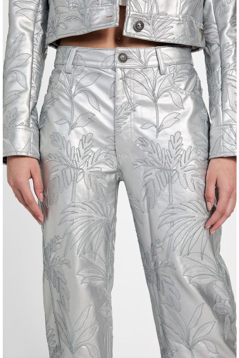 Clelia Embroidered Metallic Faux Leather Straight Leg Pants, Alternate, color, SILVER