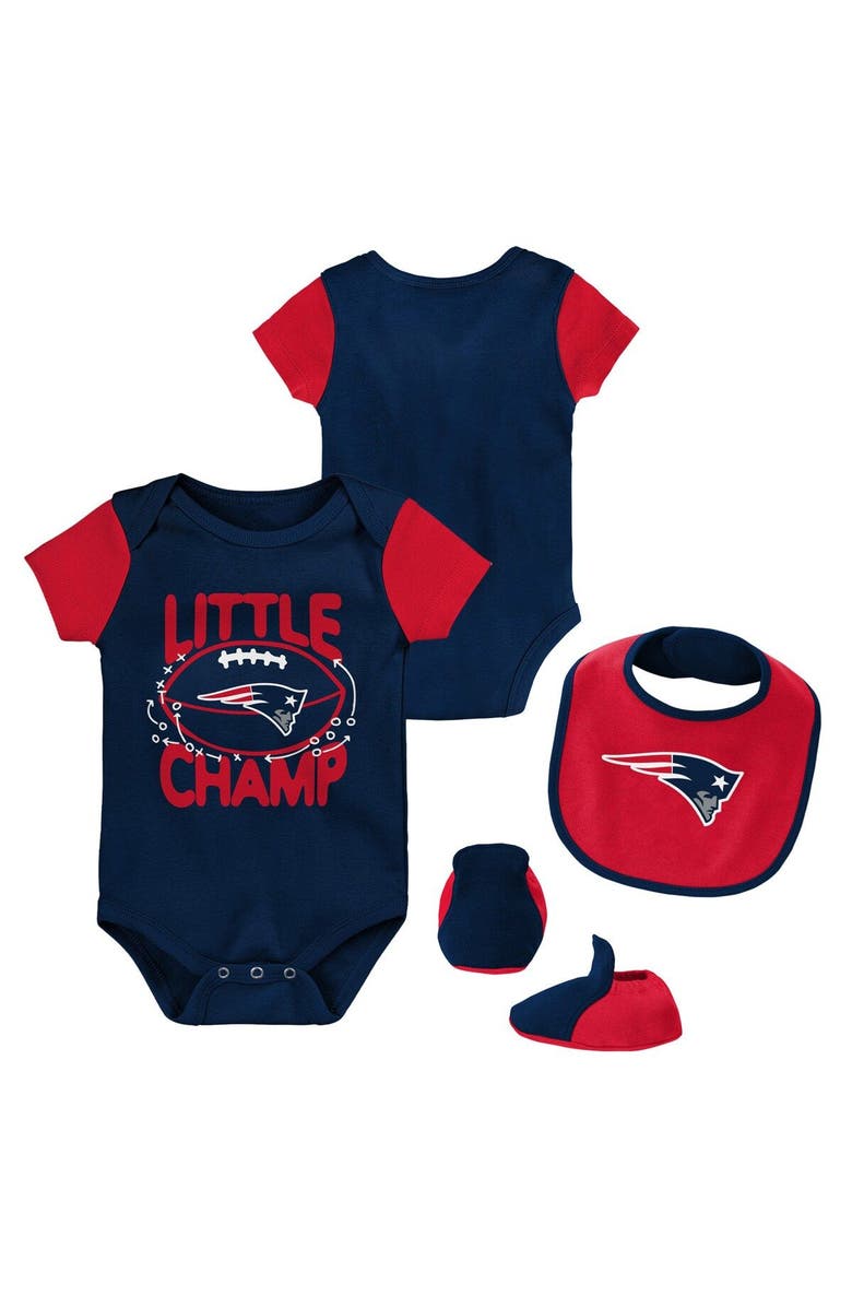 Outerstuff Newborn & Infant Navy/Red New England Patriots Little Champ Three-Piece Bodysuit Bib & Booties Set, Main, color,