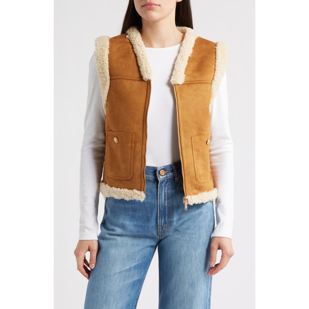 Sam Edelman Faux Suede & Faux Shearling Vest In Brown