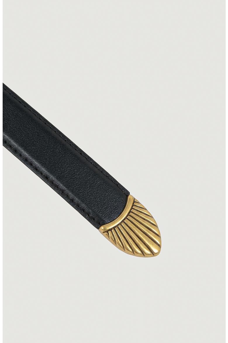 Engraved Buckle Leather Belt, Alternate, color, Black