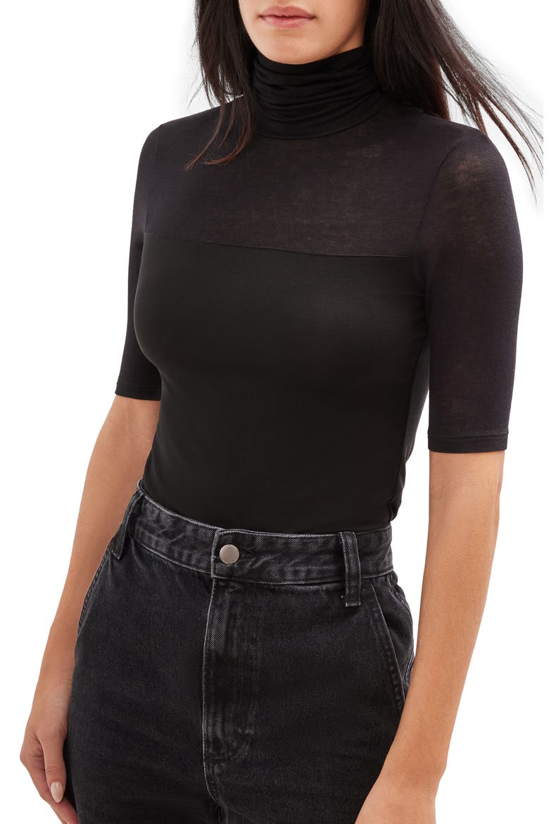 Niko Jersey Turtleneck Top, Main, color, BLACK