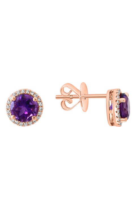 Amethyst & Diamond Stud Earrings - 0.13ct.