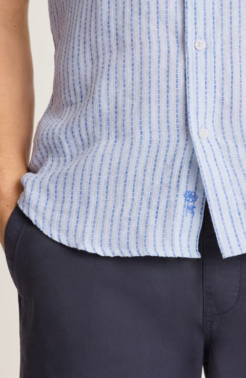 Slim Fit Striped Linen Short Sleeve Shirt