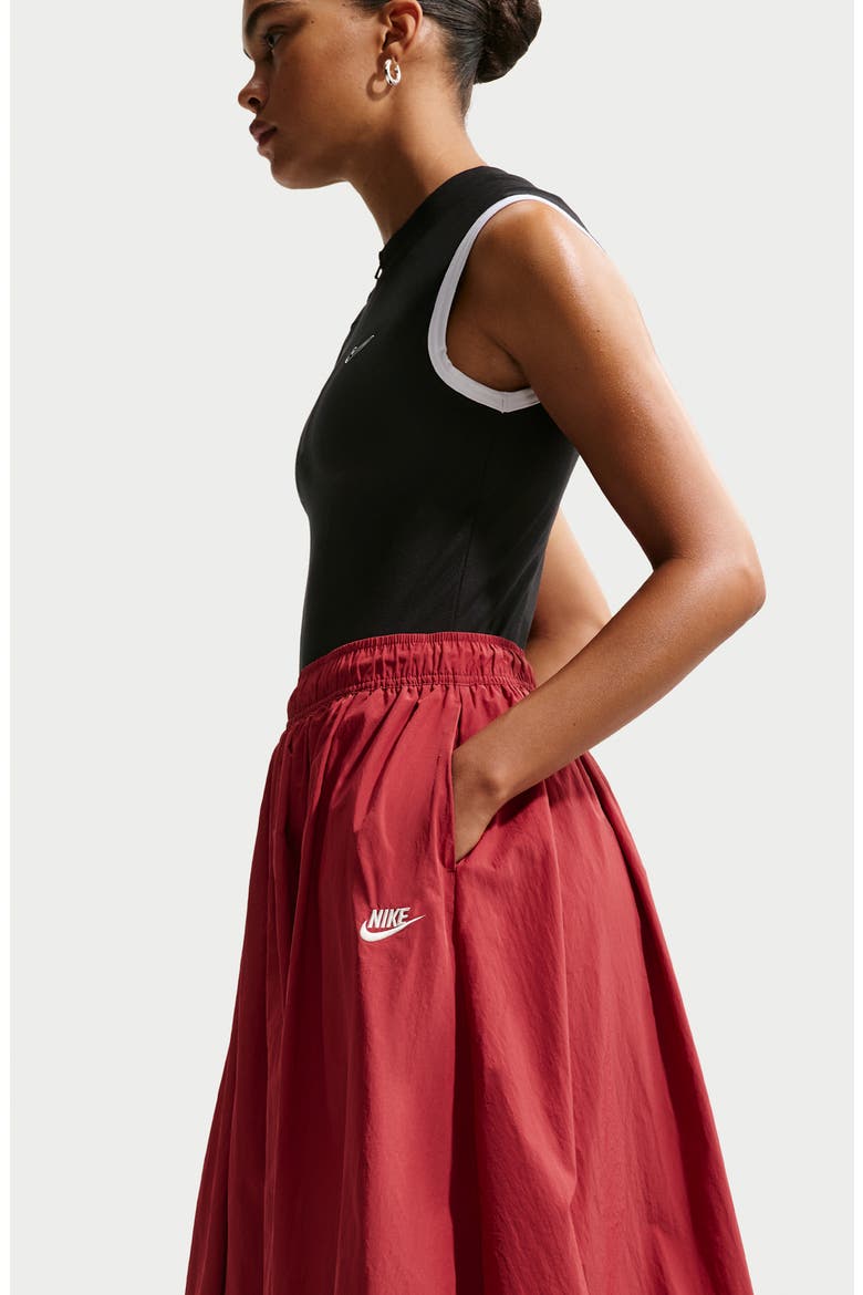 Sportswear Bubble Hem Water Repellent Midi Skirt, Alternate, color, 613 TEAM CRIMSON/CHALK