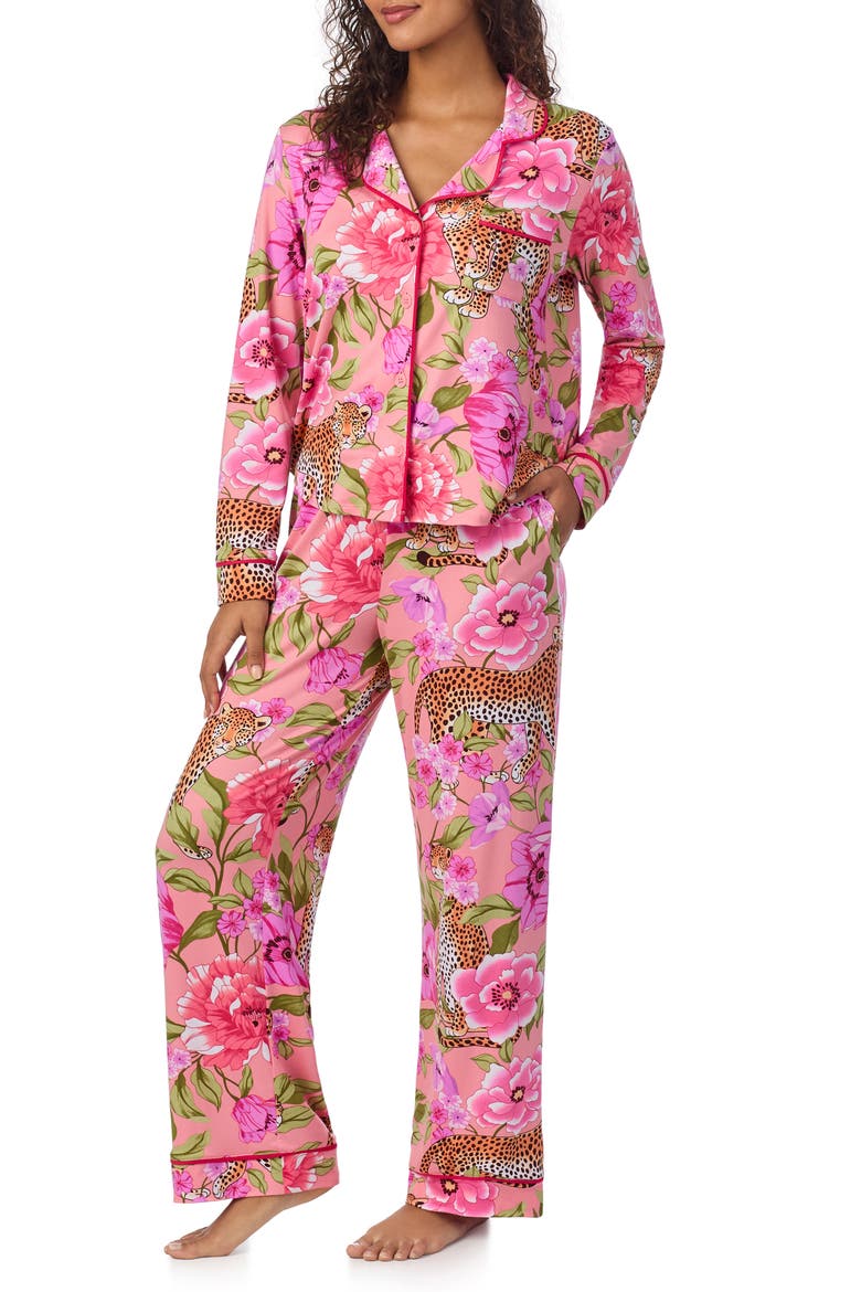 Print Long Sleeve Long Pajamas, Alternate, color, PINK FLORAL MULTI