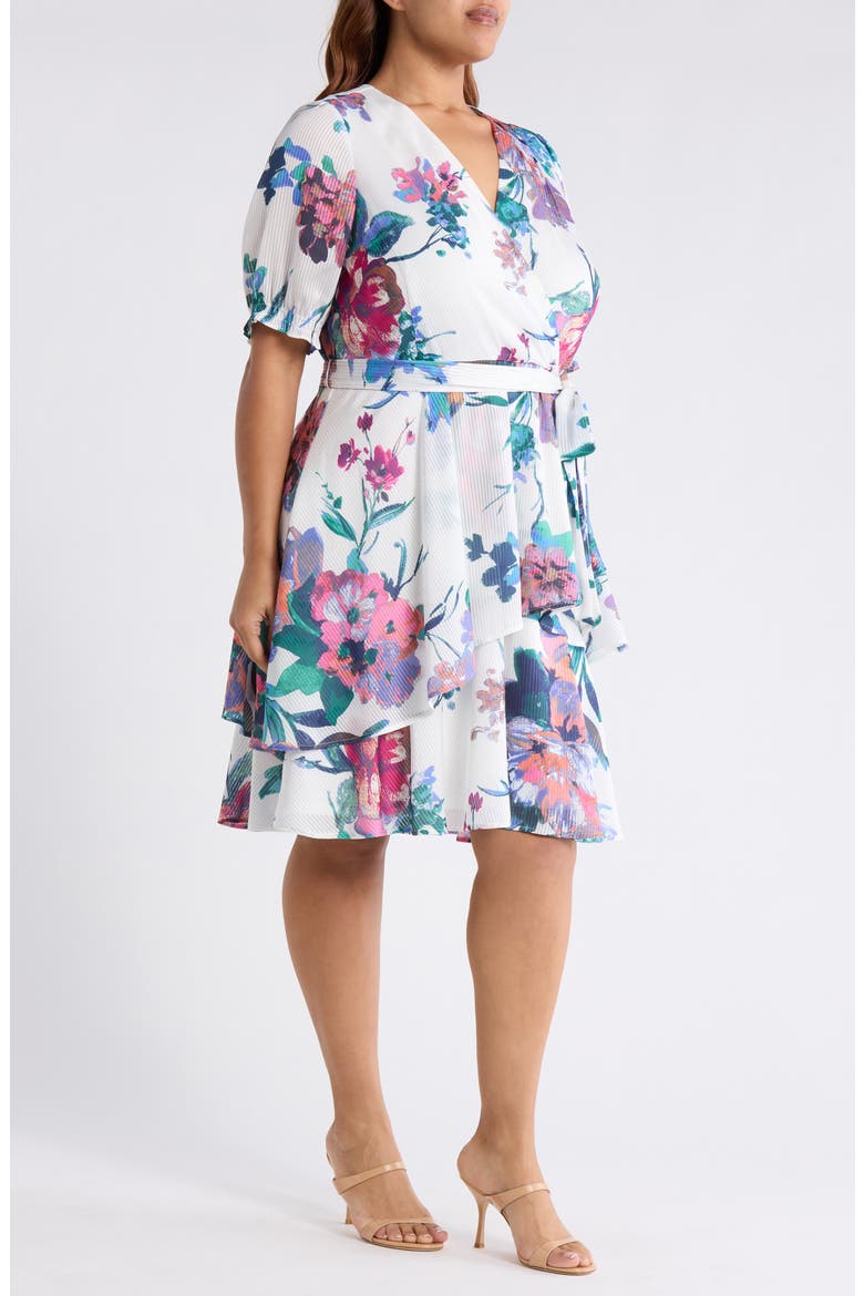 Shadow Stripe & Floral Print Dress, Alternate, color, IVORY FLORAL