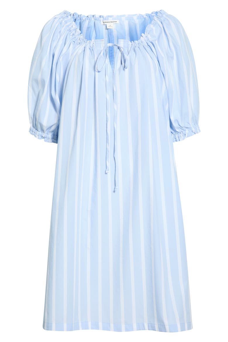 Tie Front Cotton Nightgown, Alternate, color, BLUE- WHITE SIMPLE STRIPE