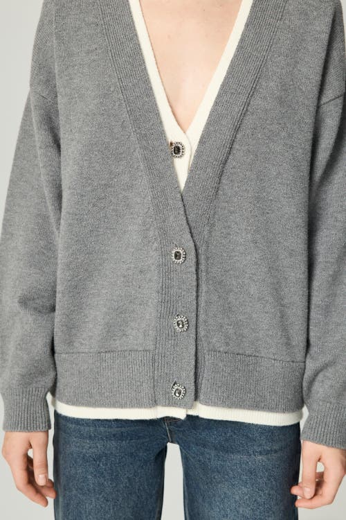 Nocturne Crystal-button V-neck Cardigan In Gray