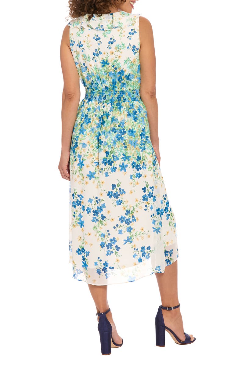 London Times Floral Sleeveless Empire Waist Chiffon Midi Dress, Alternate, color, White/ Blue