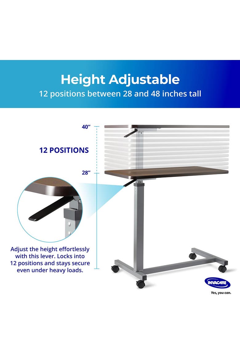 Adjustable Medical Bedside Table with L-Shaped Base, Alternate, color, Brown
