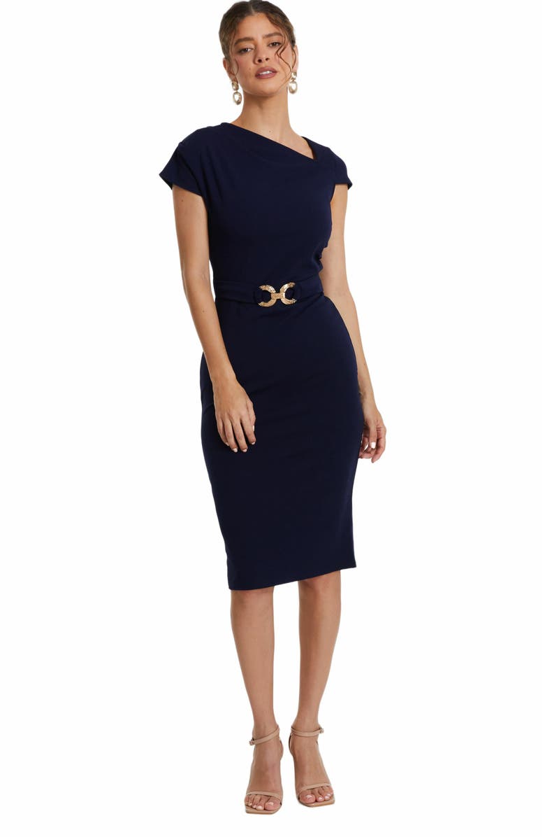 QUIZ Scuba Crepe Midi Dress With Buckle Detail, Main, color, 