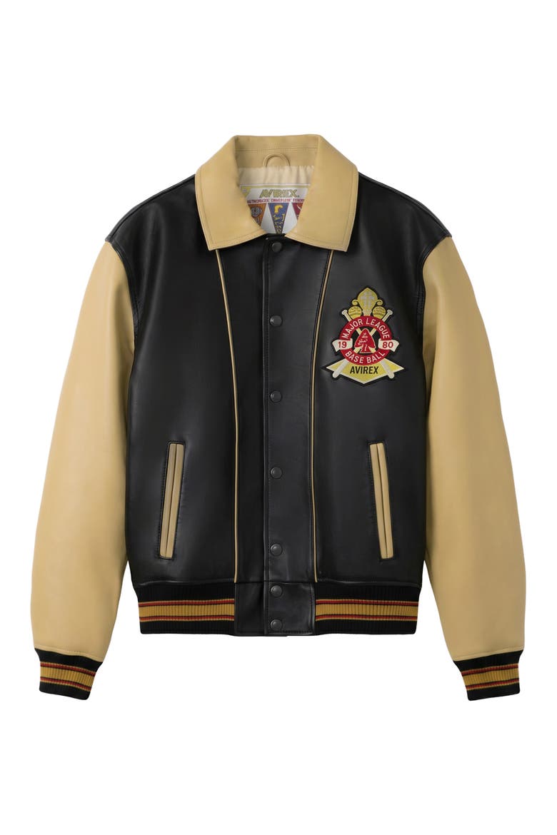 Chief High Hawk Leather Varsity Jacket, Alternate, color, BLACK
