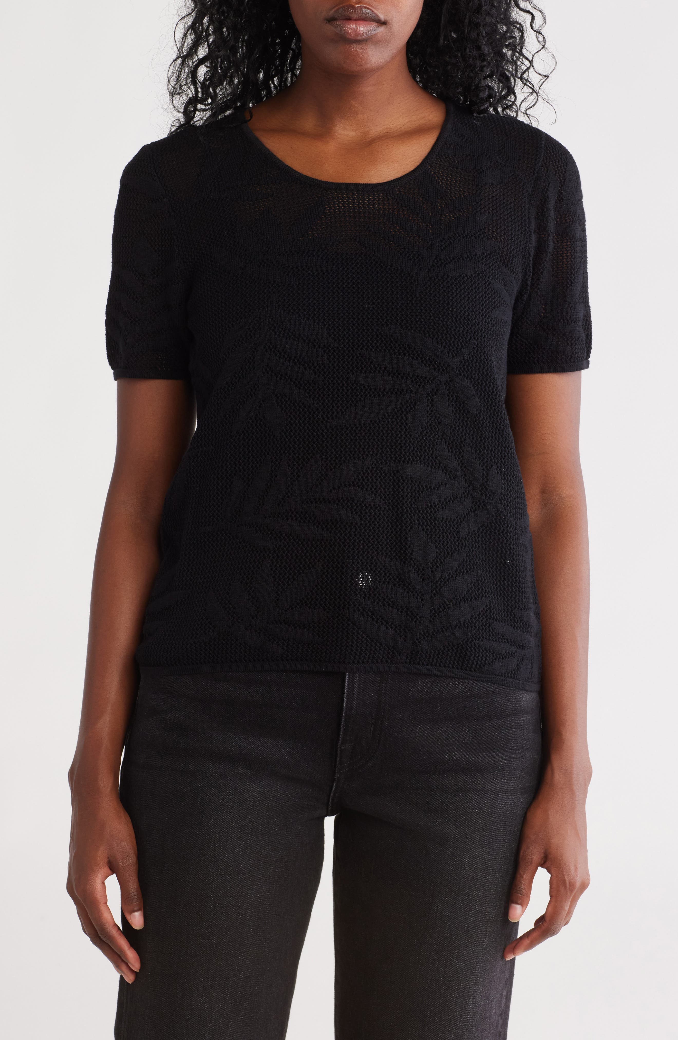 Daniel Rainn Cotton Jacquard Short Sleeve Sweater