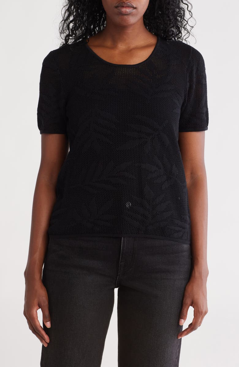 Daniel Rainn Cotton Jacquard Short Sleeve Sweater, Main, color, Black