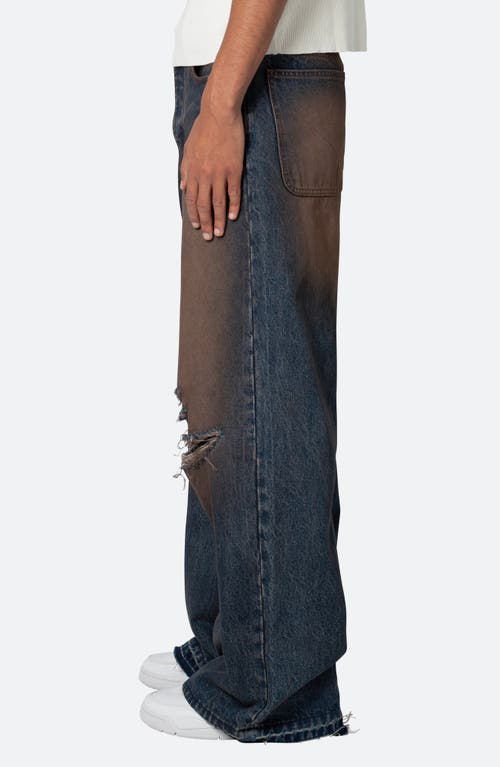 Mnml Baggy Rave Ripped Wide Leg Jeans In Rust