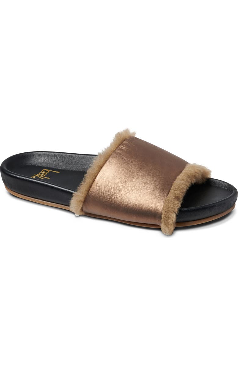 Beek Gallito Genuine Shearling Slide Sandal, Main, color, Mocha Metal / Bronze Shearling