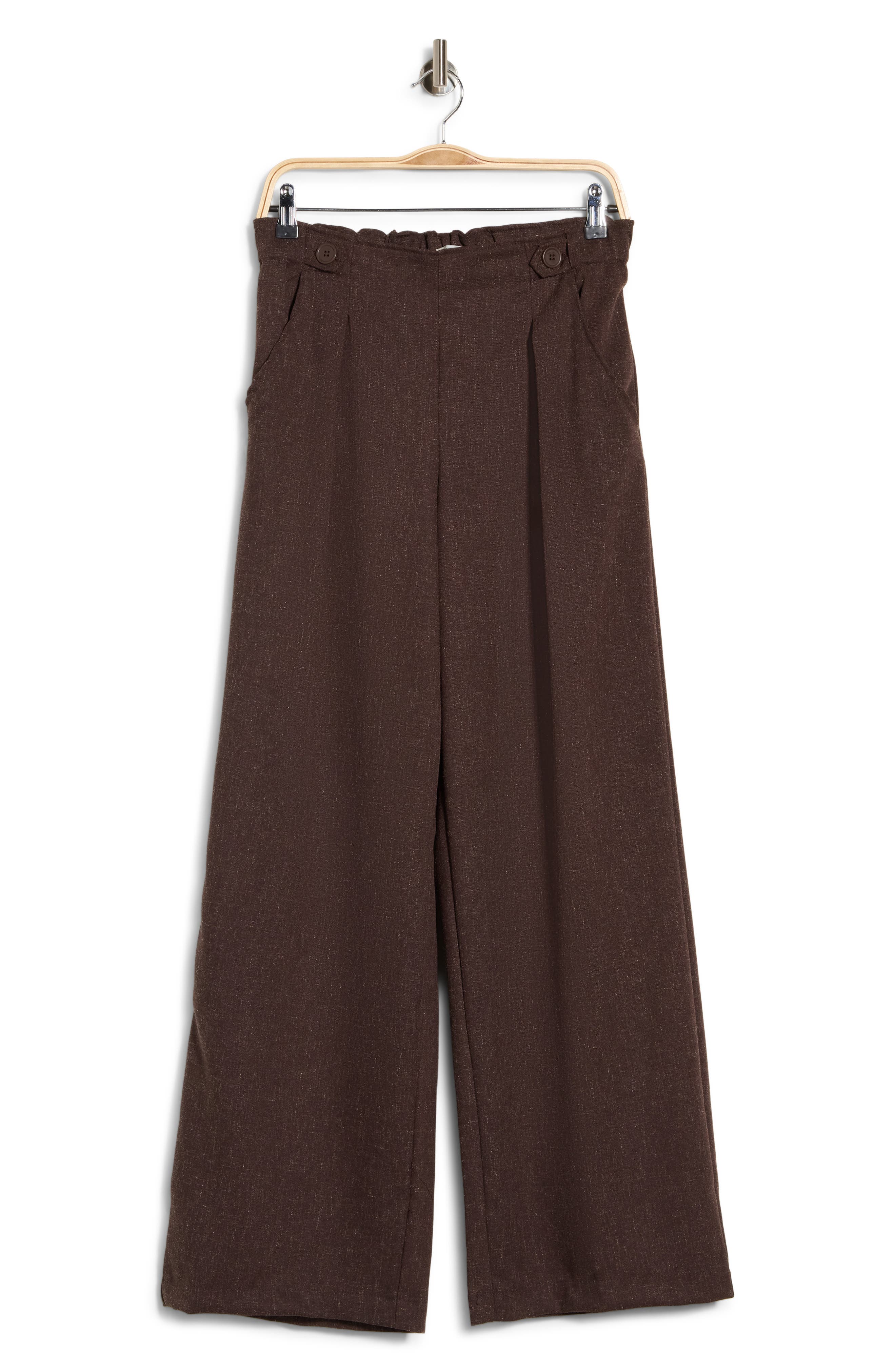 Waist Tab Pleated Front Wide Leg Pants