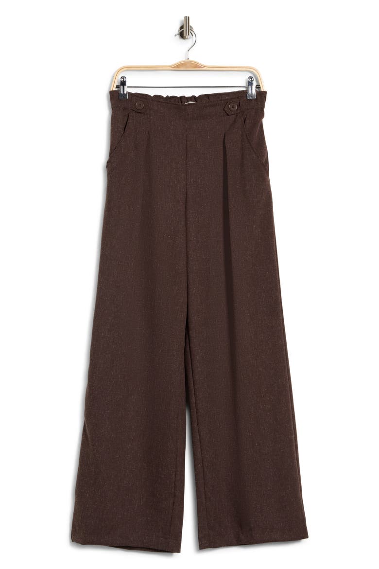 Waist Tab Pleated Front Wide Leg Pants, Alternate, color, BROWN MELANGE