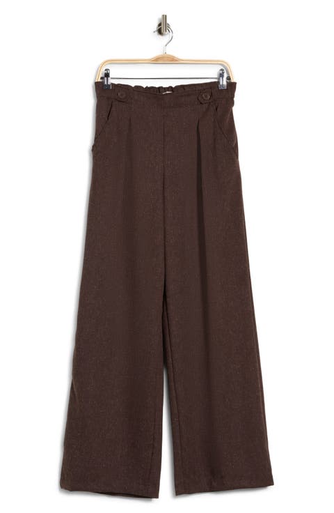 Waist Tab Pleated Front Wide Leg Pants