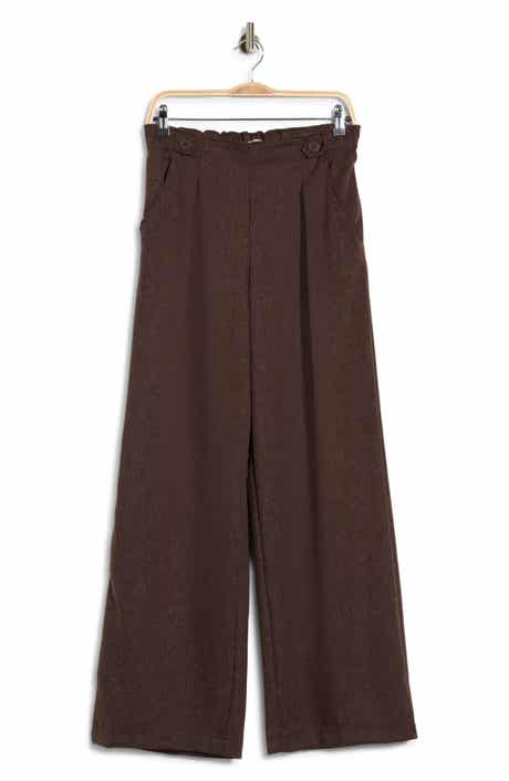 Waist Tab Pleated Front Wide Leg Pants