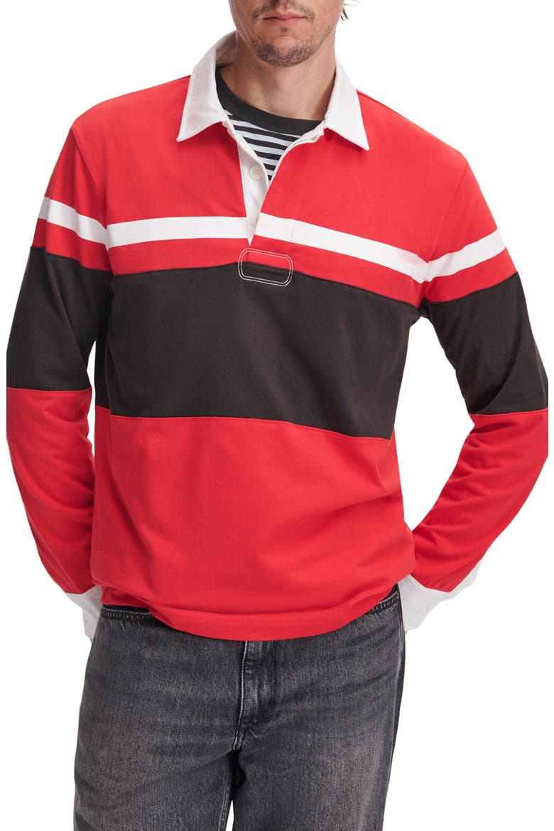 Long Sleeve Striped Cotton Rugby Shirt, Main, color, REDMT