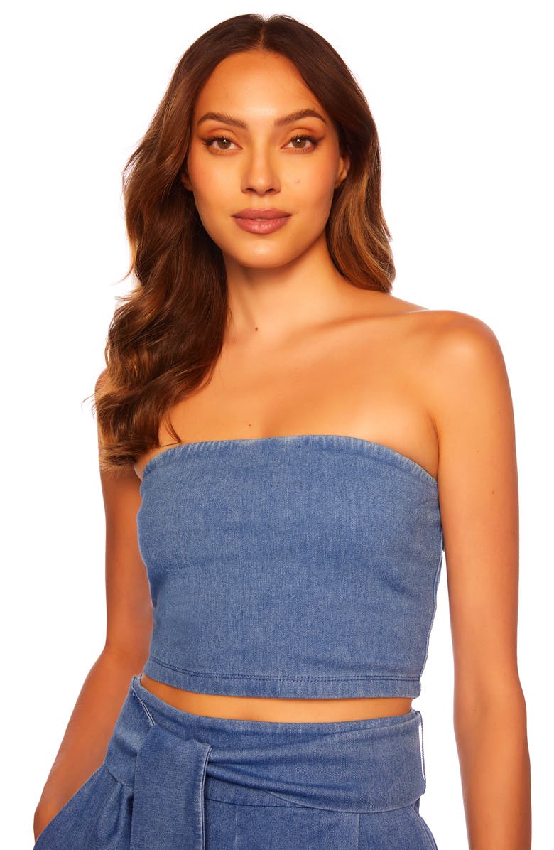 Susana Monaco Strapless Stretch Denim Crop Top, Alternate, color, 