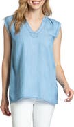 APNY Sleeveless Fringed Chambray Top