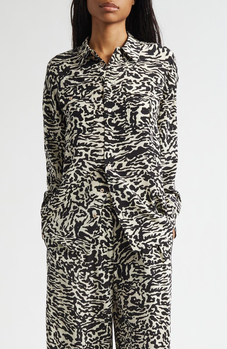 Ulla Johnson Soren Silk Button-Up Shirt, Main, color, Spotted Jasper