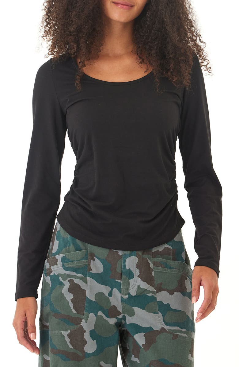Threads 4 Thought Lucia Luxe Jersey Ruched Long Sleeve T-Shirt, Main, color, Black