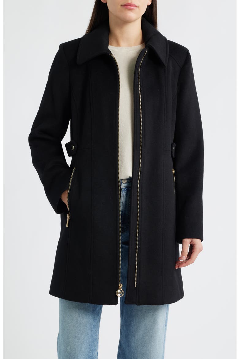 Front Zip Wool Blend Coat, Main, color, BLACK