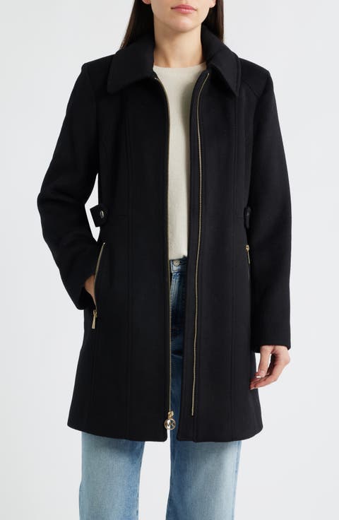 Front Zip Wool Blend Coat