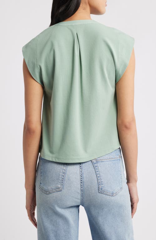 Wit & Wisdom Embellished Cap Sleeve Button-up Shirt In Vintage Jade