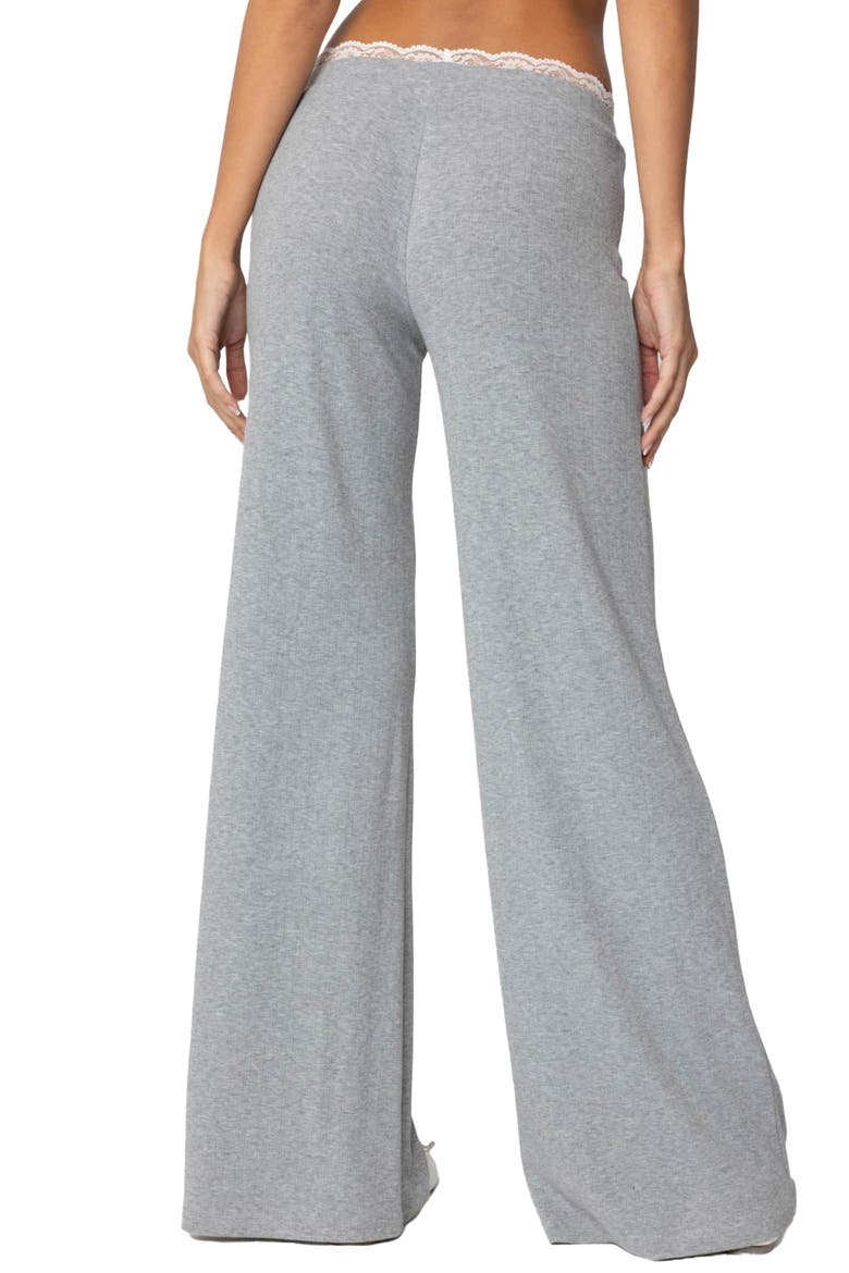 Peekaboo Lace Trim Knit Wide Leg Pants, Alternate, color, GRAY-MELANGE
