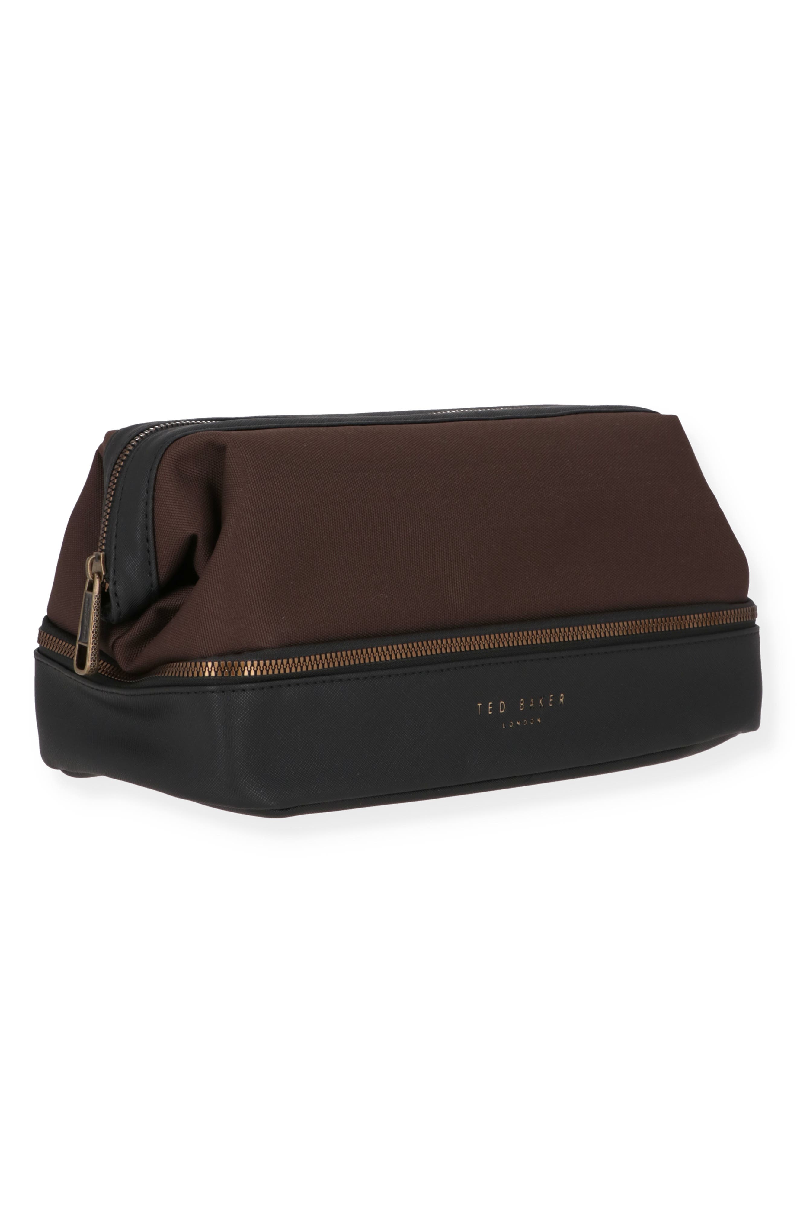 Ted Baker Faux Leather Toiletry Bag, Alternate, color, Chocolate
