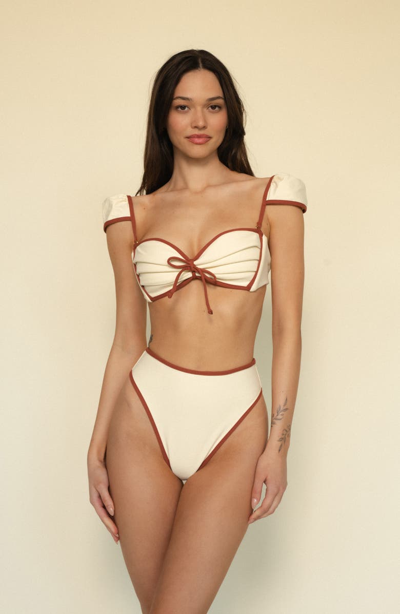 MONTCE Paula Contrast Binding High Waist Bikini Bottoms, Alternate, color, Oat Terracotta